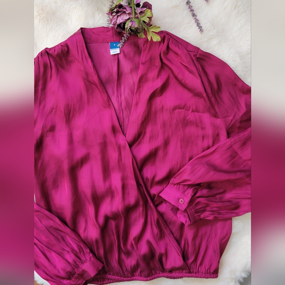 Old Navy Pink Wrap Blouse with Long Sleeves
